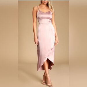 Lulu's Dusty Rose Satin High-Low Slip Dress
